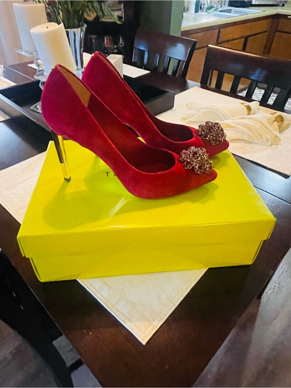 Ted Baker Deep Red Suede Embellished High Heel Pumps - Women - Size 9